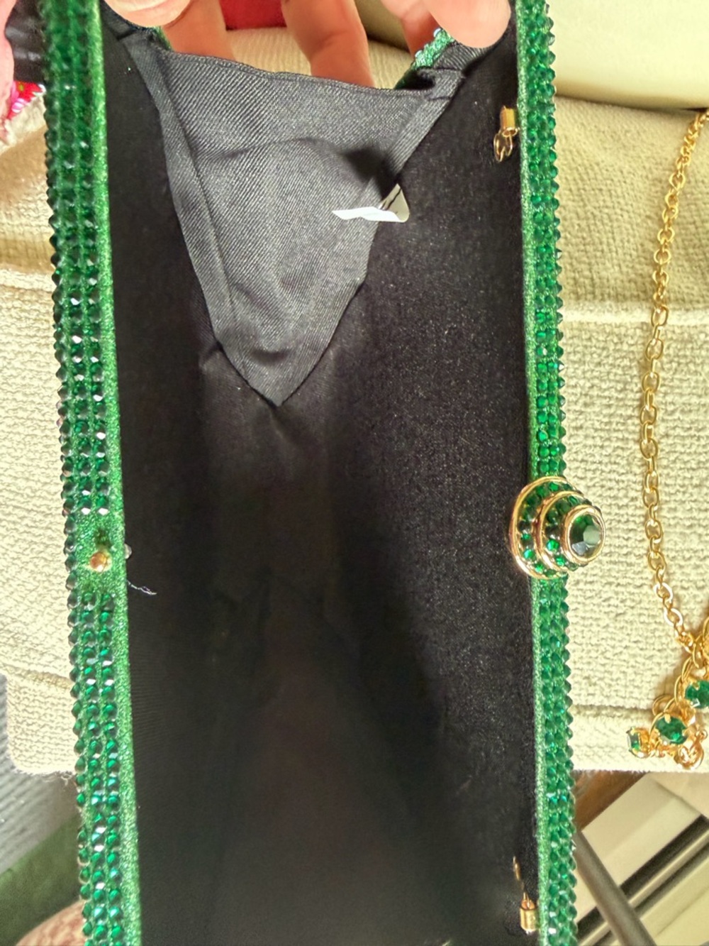 Emerald Green Crystal Citrus Clutch with Gold Chain - Picture 4 of 5